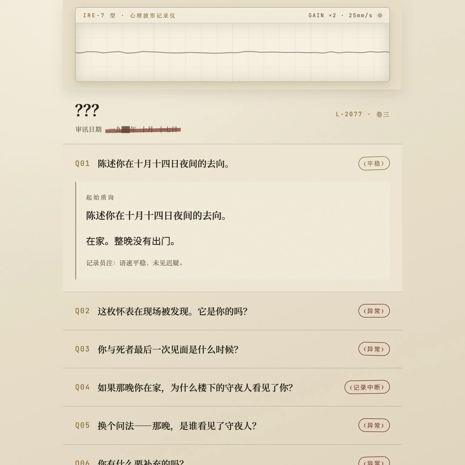 测谎仪卷宗 · 波形审讯模板 封面